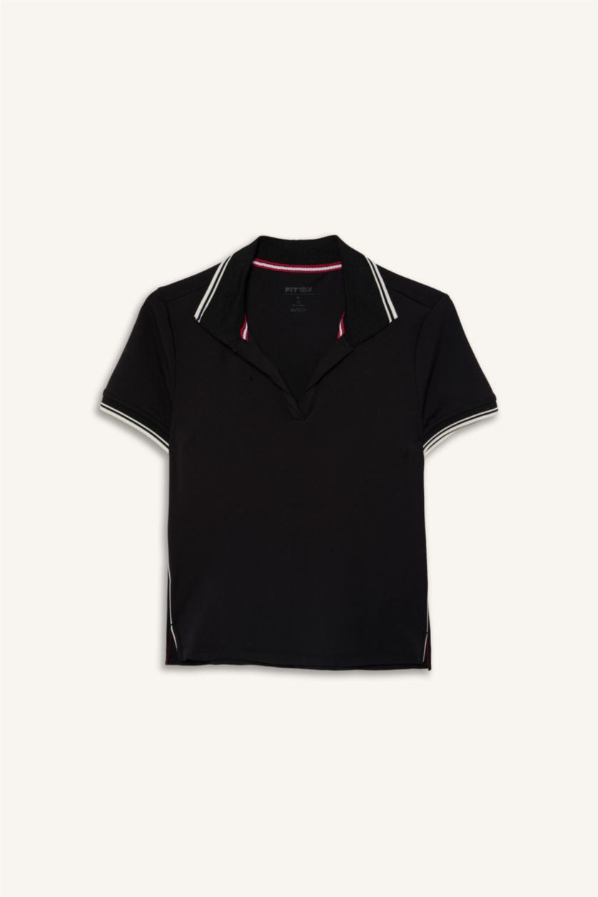WOMAN Black Standard Fit Sports Polo T-Shirt