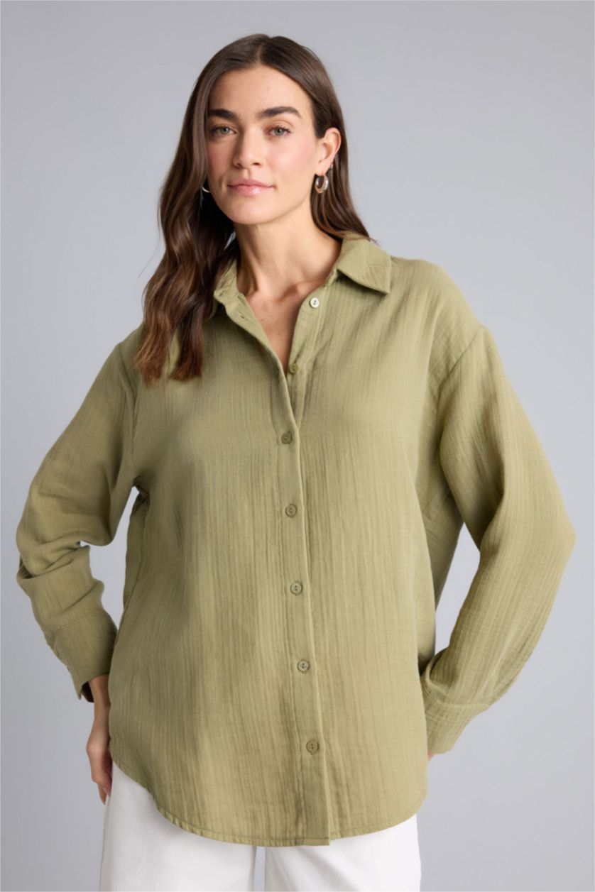 Kadın Yeşil Oversıze Müslin Gömlek
