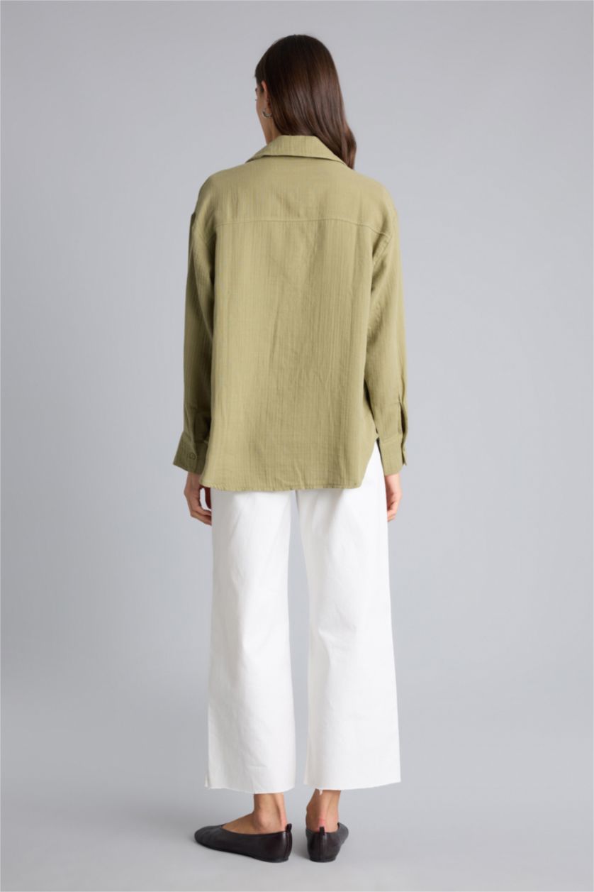 Kadın Yeşil Oversıze Müslin Gömlek