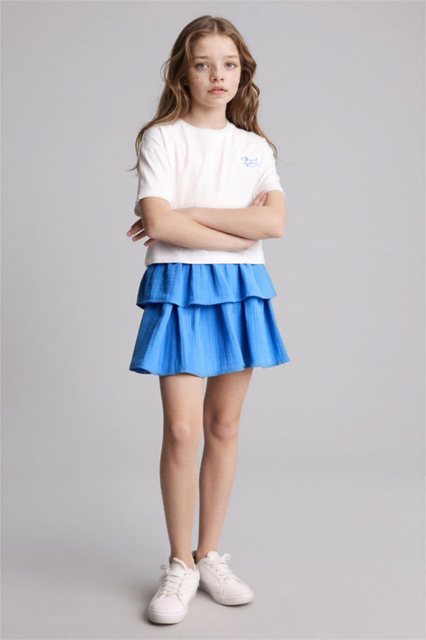 Kız Çocuk - Genç Kız Ekru Tişört Etek 2'li Takım Kız Çocuk