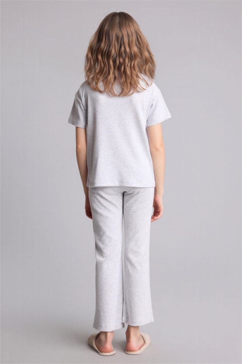 بنات ميلانج رمادي فاتح سيت بجامة مضلع قصة عادية من ديزني ميكي وميني من قطعتين