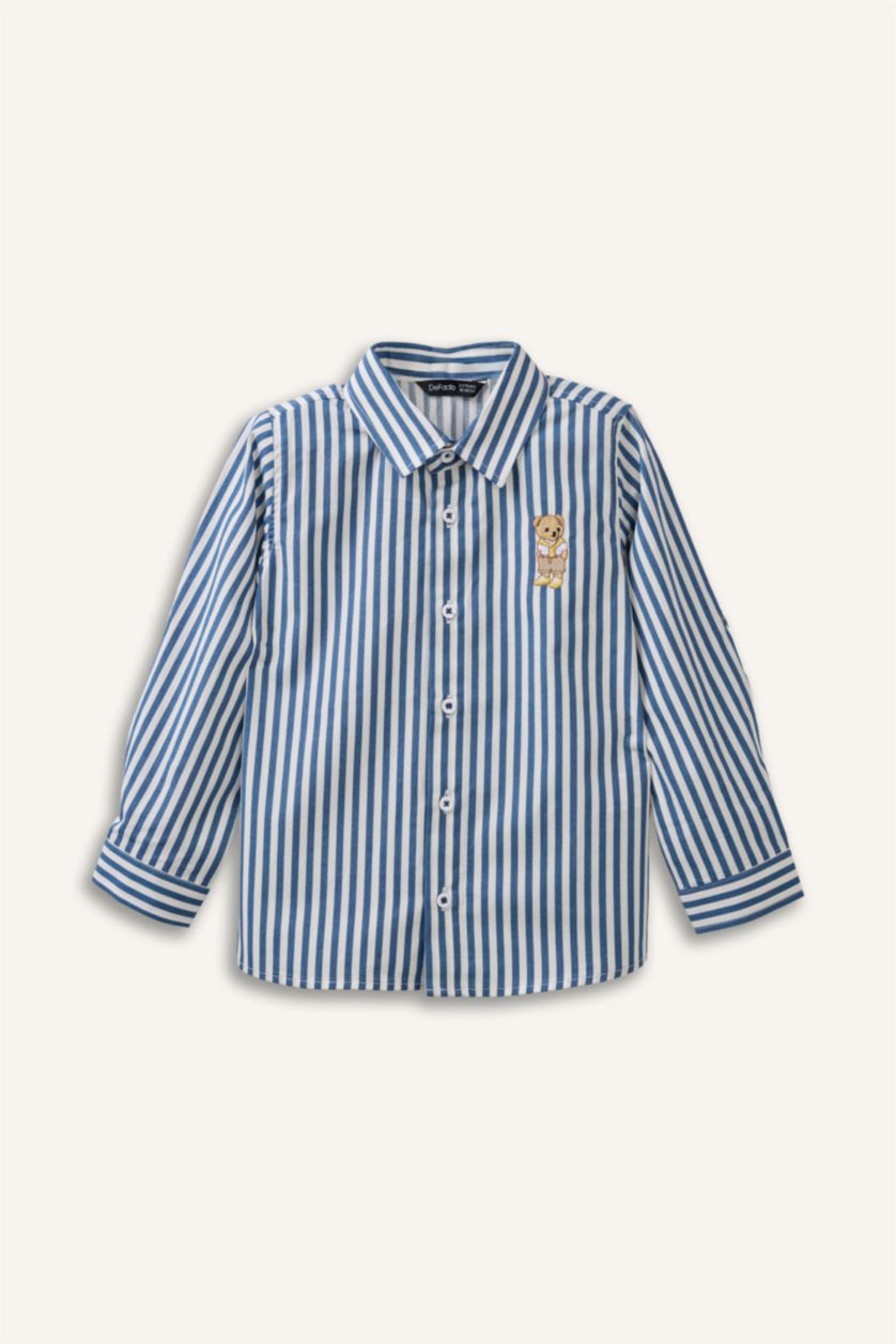 طفل صغير كحلي قميص ولادي بوبلين ردن طويل قصة عادية