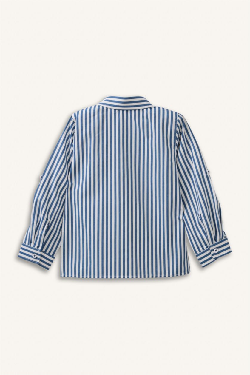 طفل صغير كحلي قميص ولادي بوبلين ردن طويل قصة عادية