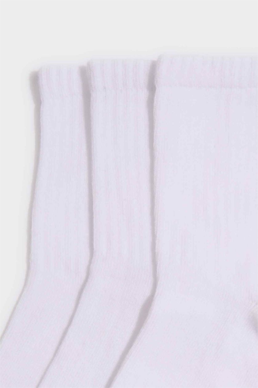 Erkek Çocuk - Genç Erkek Beyaz 3'lü Pamuklu Uzun Çorap Erkek Çocuk