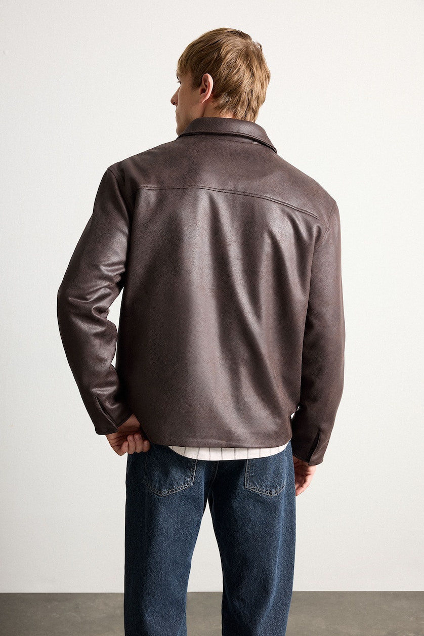 MAN Brown Regular Fit Faux Leather Jacket