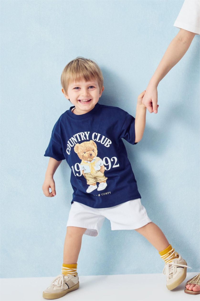 طفل صغير كحلي تيشيرت بيبي ولادي نص ردن قصة عادية بطبعة دب