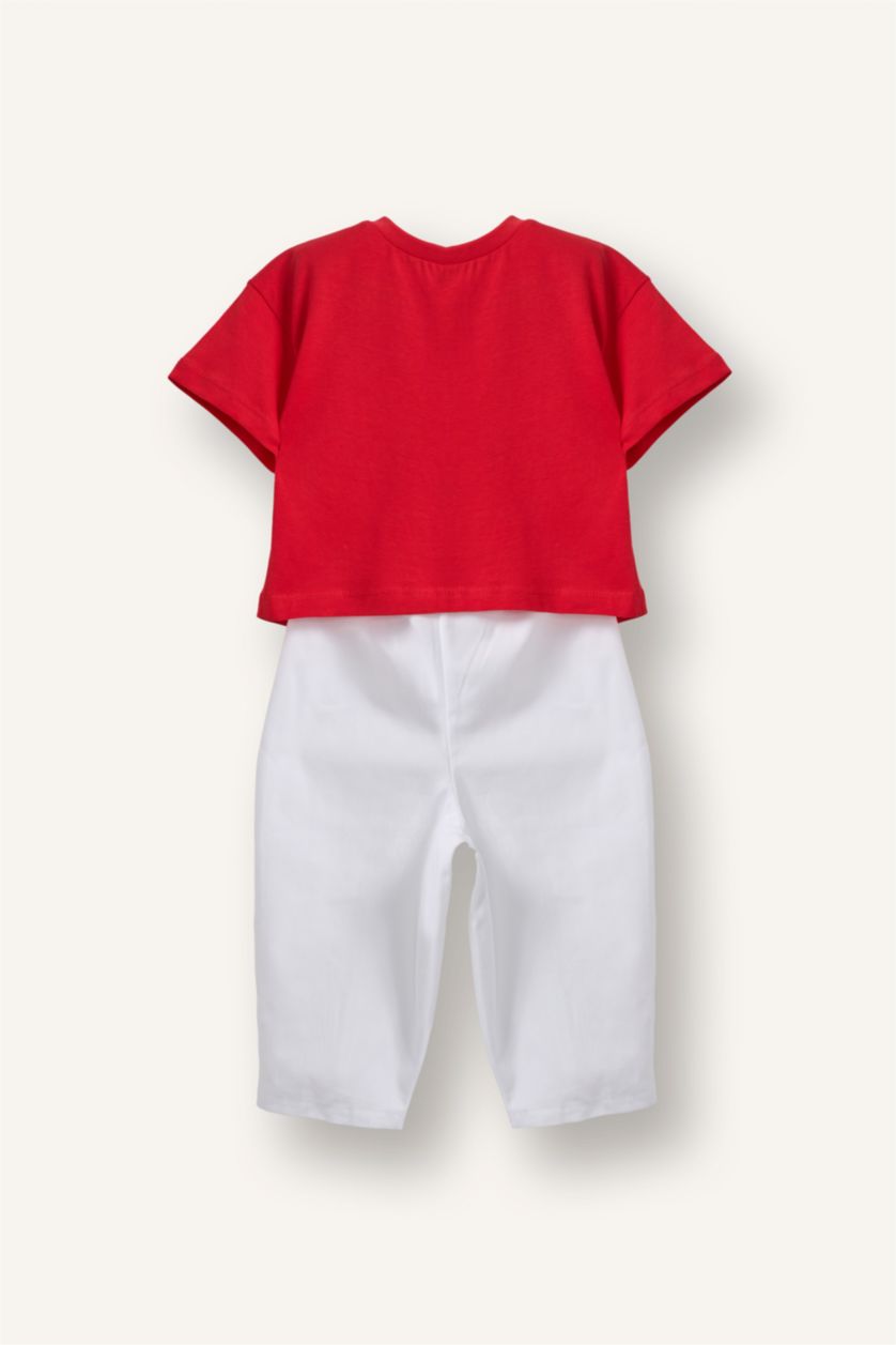 Kız Bebek Kırmızı Çizgili Tişört Pantolon 2'li Takım Kız Bebek