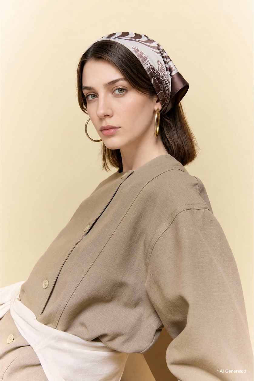 نساء كاكي فاتح Regular Fit Crew Neck Linen Blended Blazer