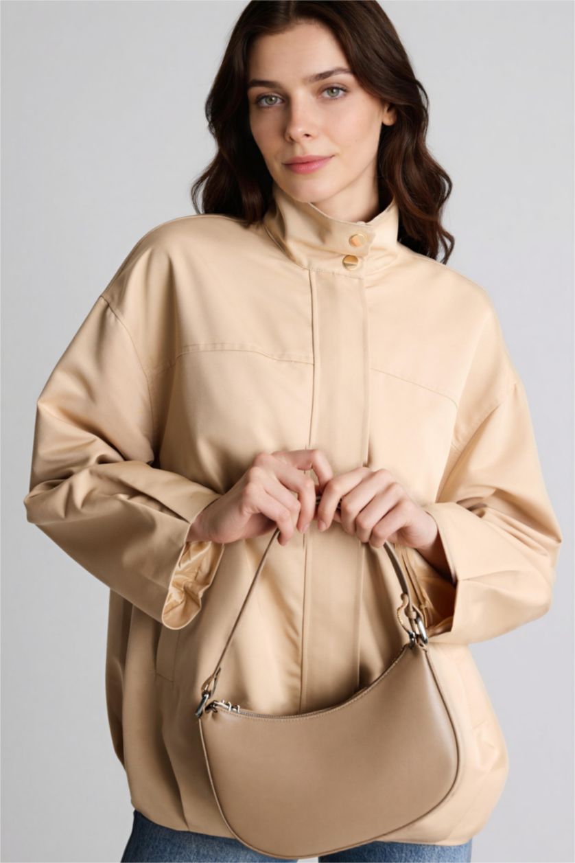 Kadın Bej Regular Fıt Hakim Yaka Gabardin Blazer Ceket