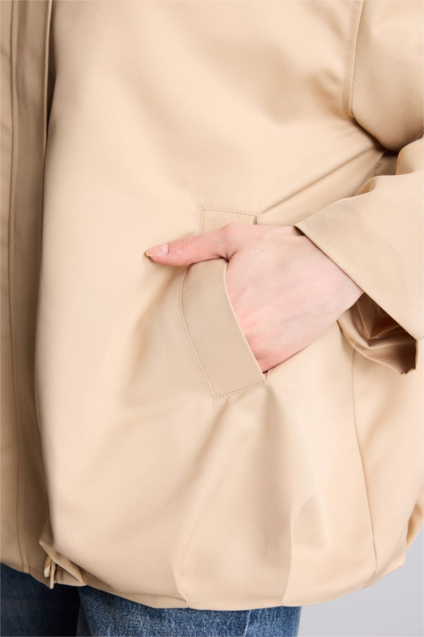 Kadın Bej Regular Fıt Hakim Yaka Gabardin Blazer Ceket