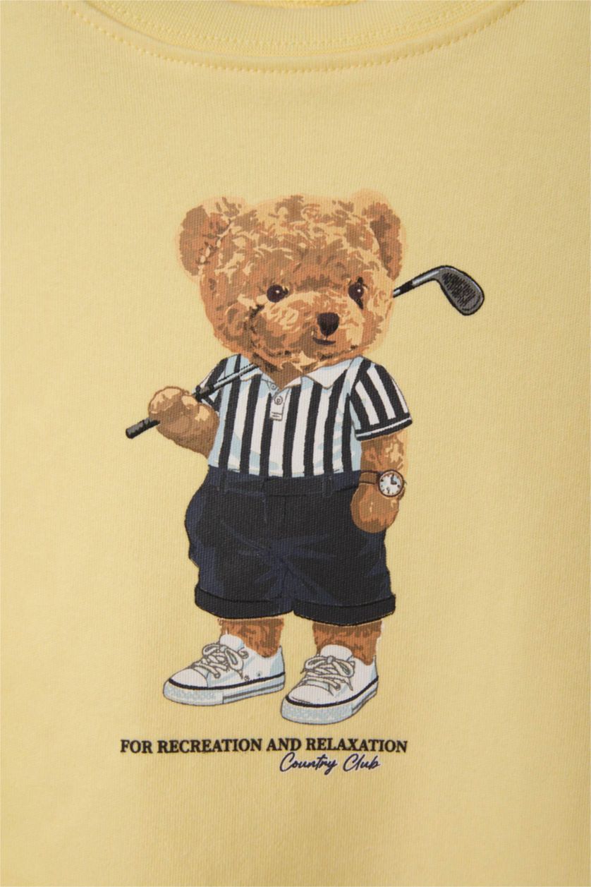 طفل صغير أصفر تيشيرت بيبي ولادي نص ردن قصة عادية بطبعة دب