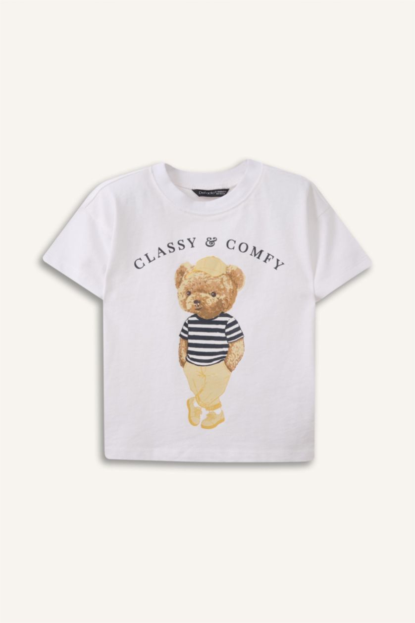 طفل صغير أبيض تيشيرت بيبي ولادي نص ردن قصة عادية بطبعة دب