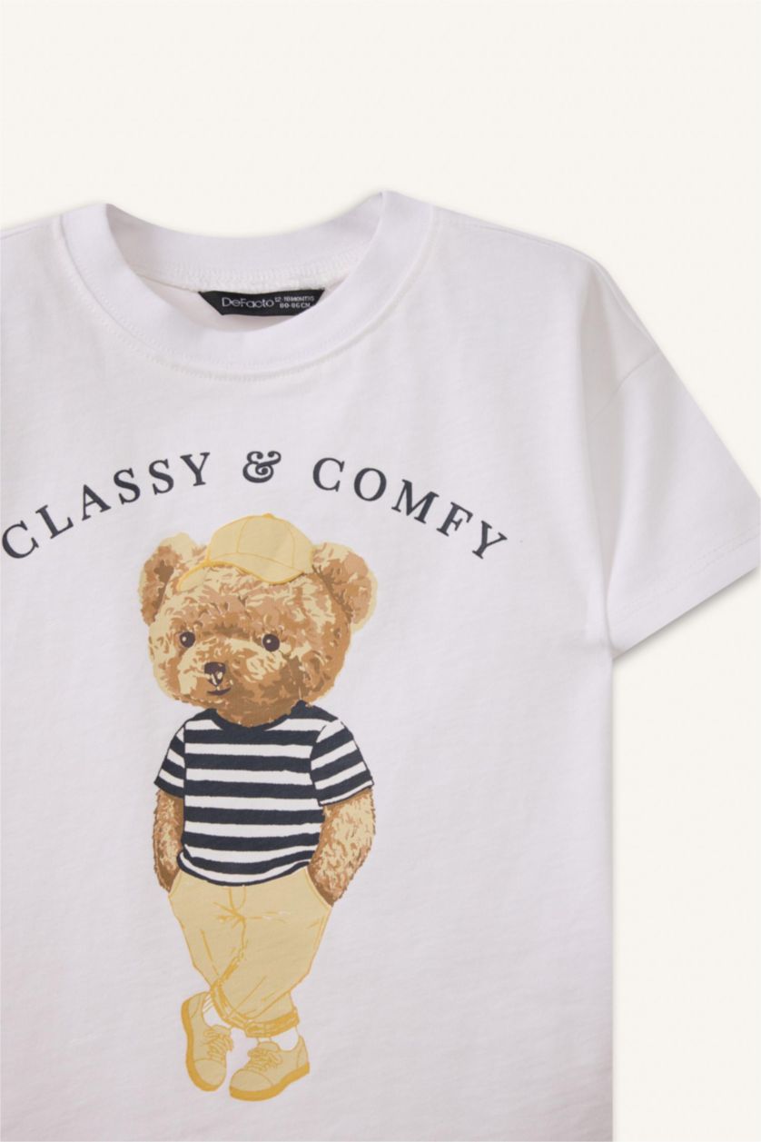 طفل صغير أبيض تيشيرت بيبي ولادي نص ردن قصة عادية بطبعة دب