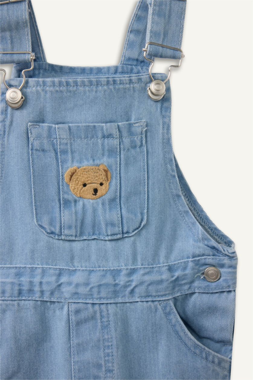 Erkek Bebek Açık Mavi Erkek Bebek Ayı Baskılı Jean Tulum