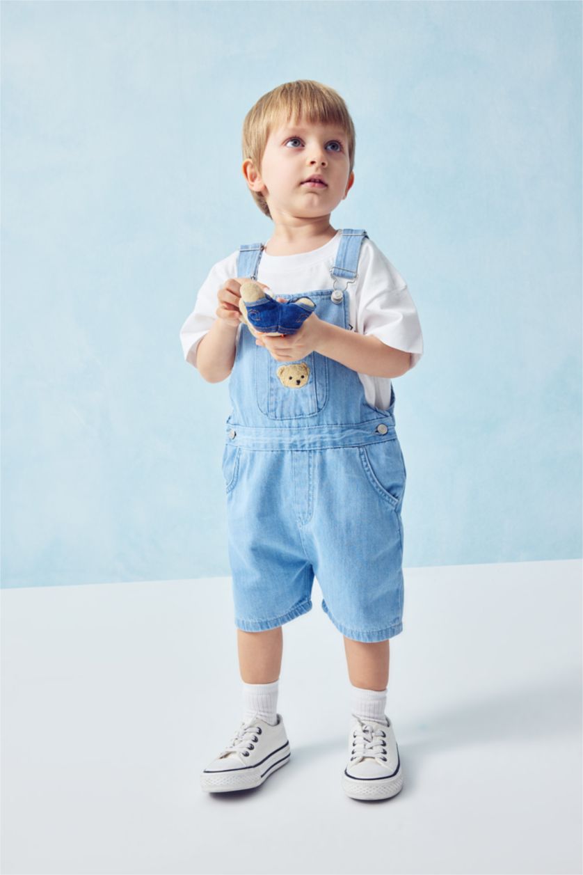 طفل صغير أزرق فاتح جمبسوت جينز بيبي اولادي بطبعة دب