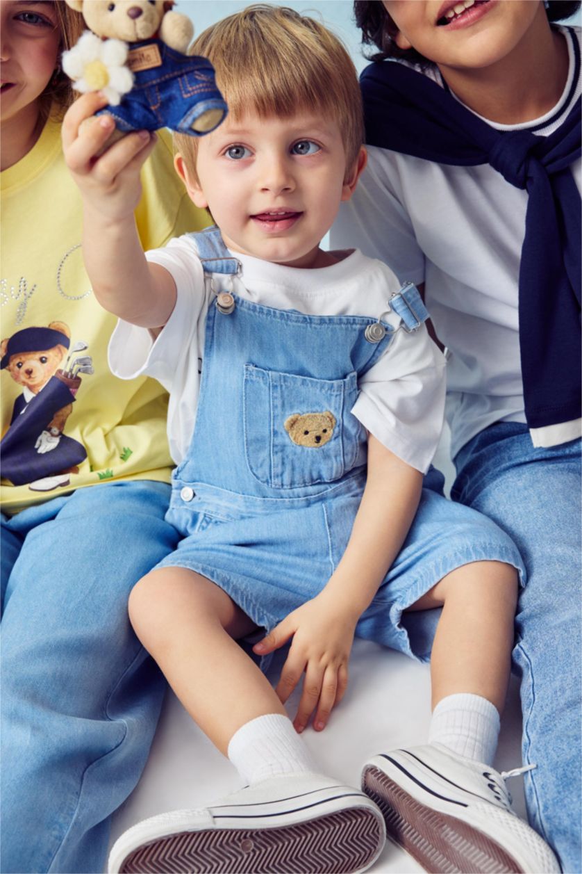 طفل صغير أزرق فاتح جمبسوت جينز بيبي اولادي بطبعة دب