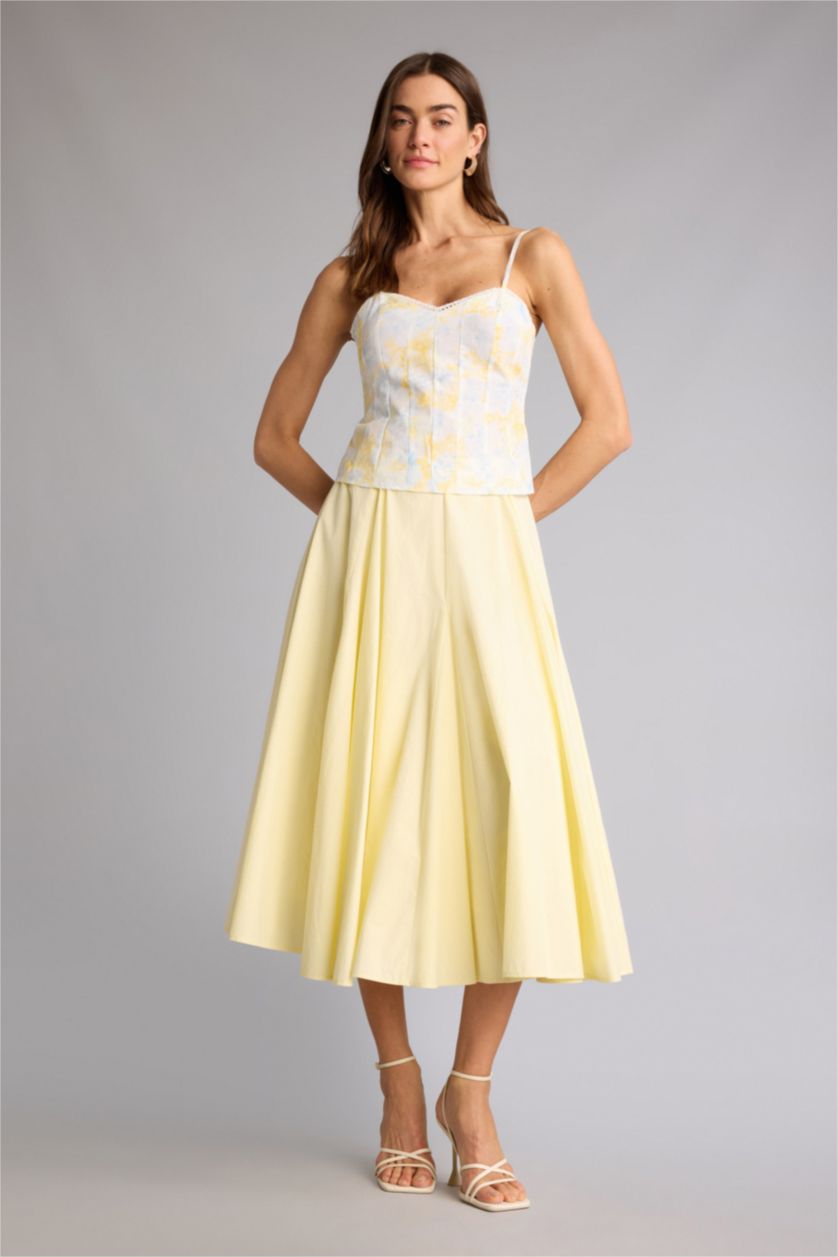 Kadın Açık Mavi Fıtted V Yaka Floral Poplin Kolsuz Bluz