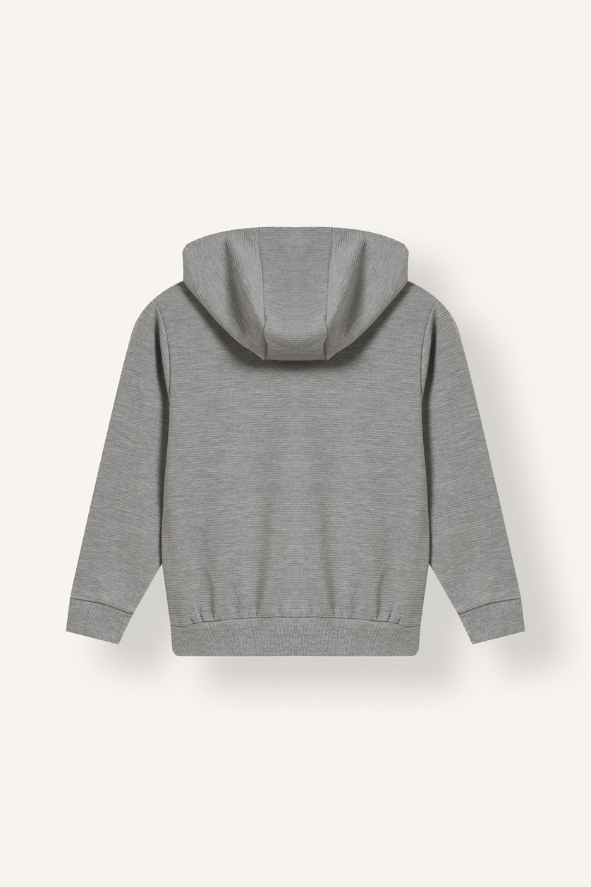 BOYS & TEENS Grey Melange Boy Cotton Zip-Up Hooded Sweatshirt with Kangaroo Pocket