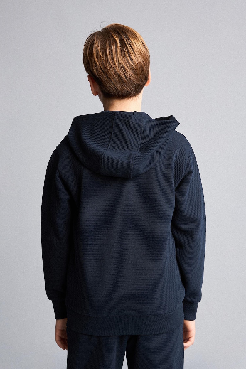 BOYS & TEENS NAVY Boy Regular Fit Cotton Zip-Up Hooded Sweatshirt with Kangaroo Pocket