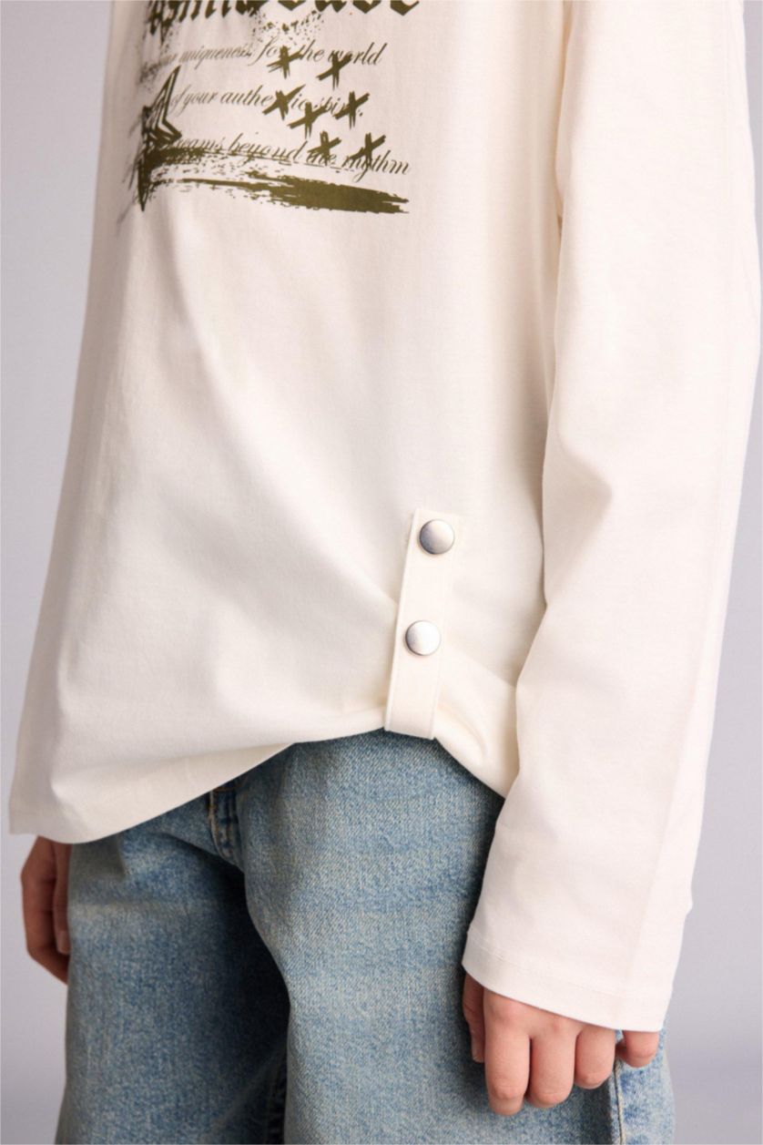 Kız Çocuk - Genç Kız Ekru Oversıze Baskılı Tişört Kız Çocuk