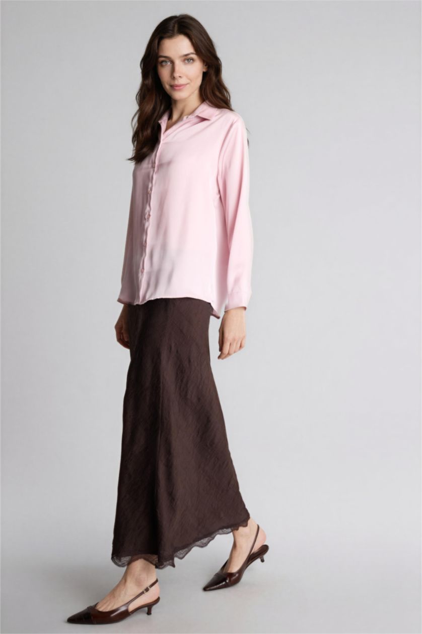 Kadın Kahve A Kesim Akışkan Kumaş Maxi Etek