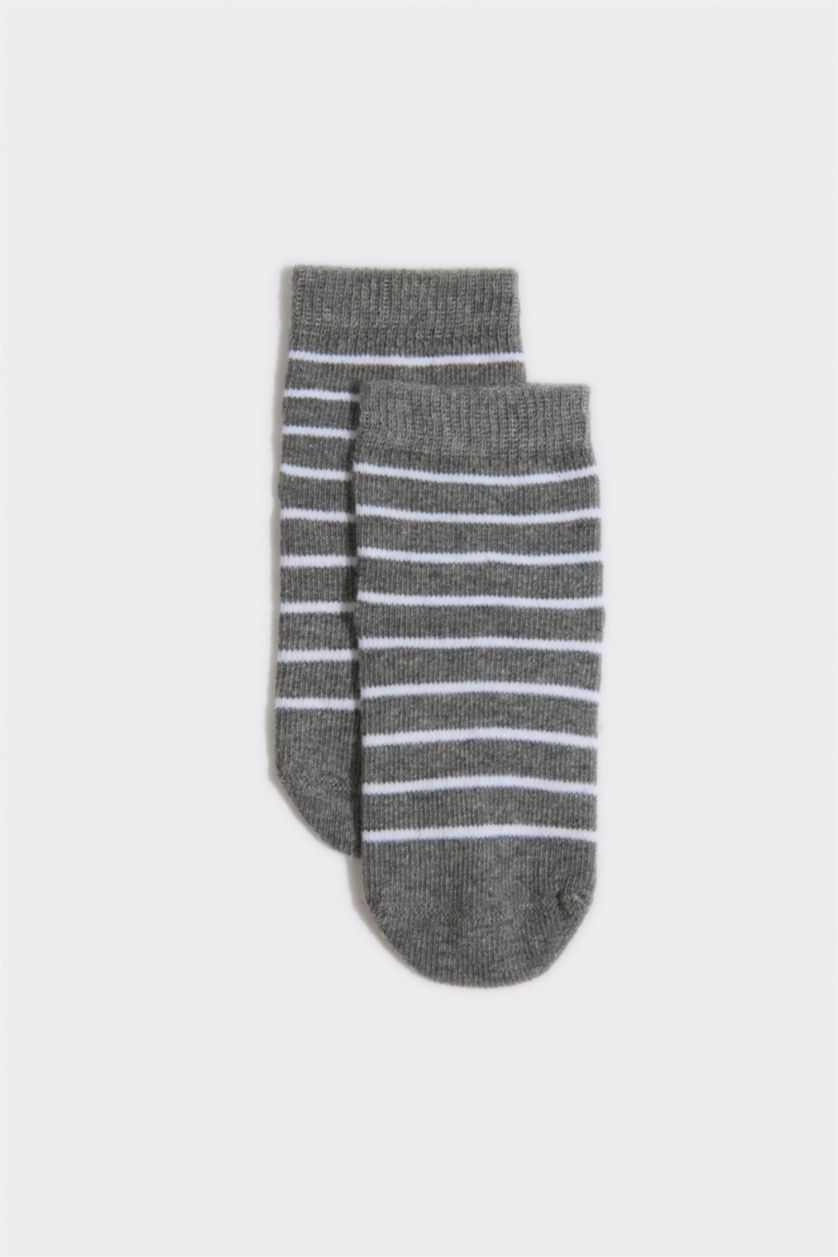 Erkek Bebek Gri Dikişsiz 2'li Pamuklu Uzun Çorap Erkek Bebek