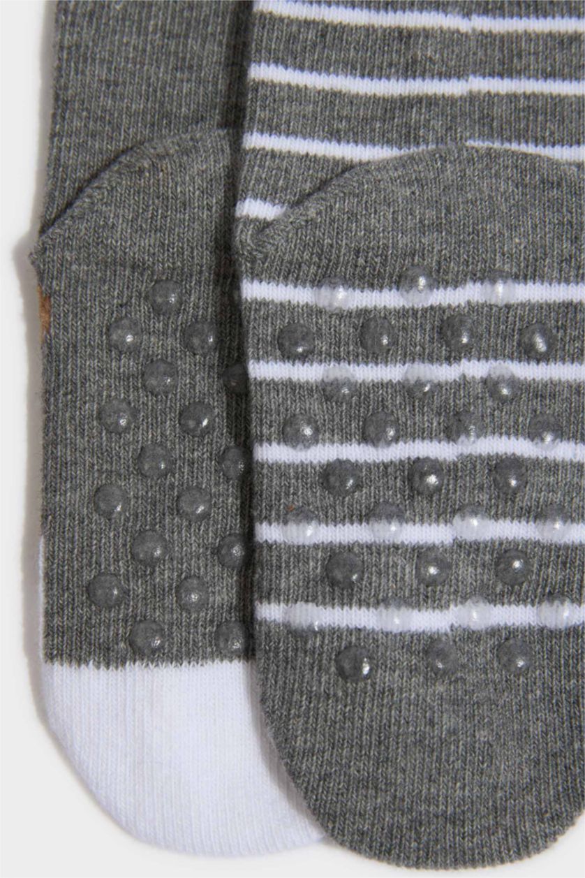 Erkek Bebek Gri Dikişsiz 2'li Pamuklu Uzun Çorap Erkek Bebek