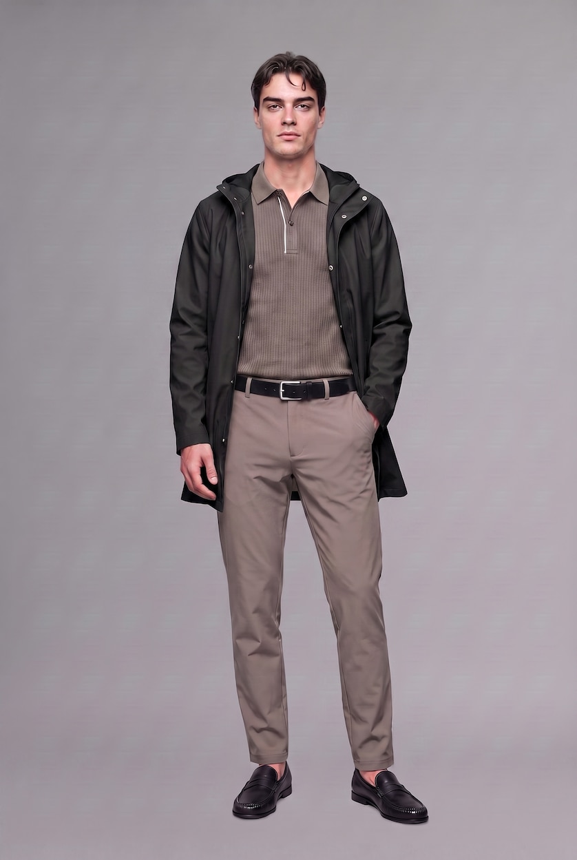 Men Black Faux Leather Hooded Coat