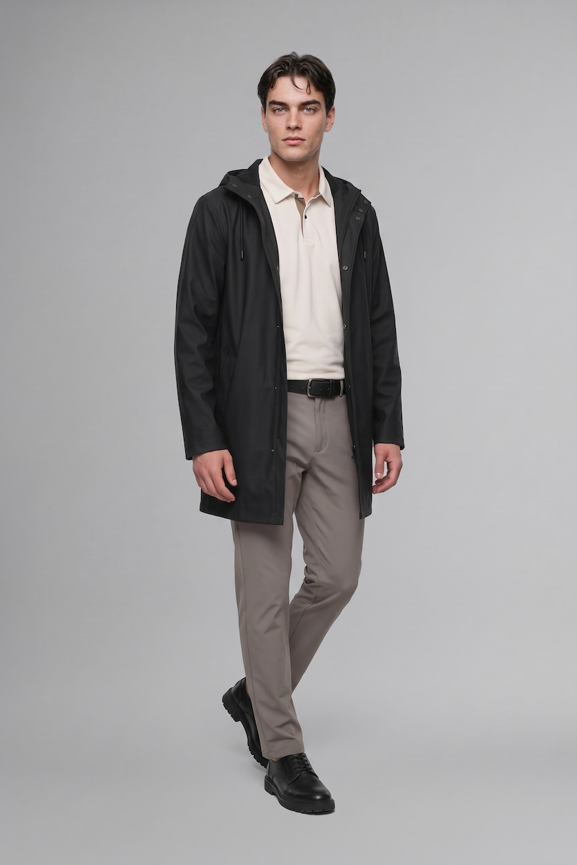 MAN Black Faux Leather Hooded Coat