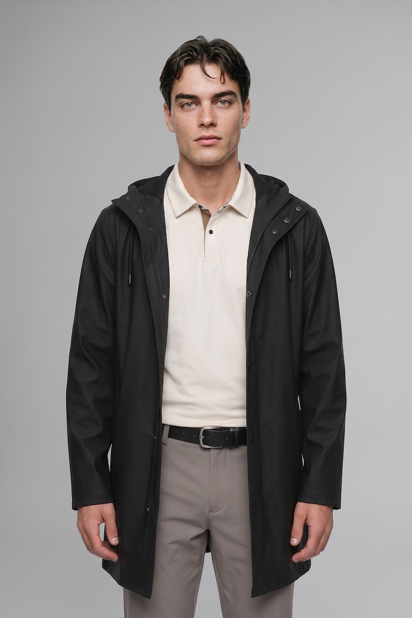 MAN Black Faux Leather Hooded Coat