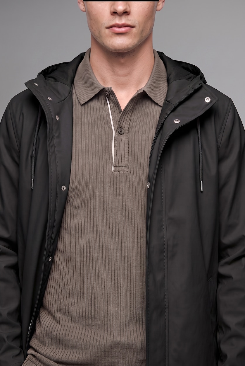 Men Black Faux Leather Hooded Coat
