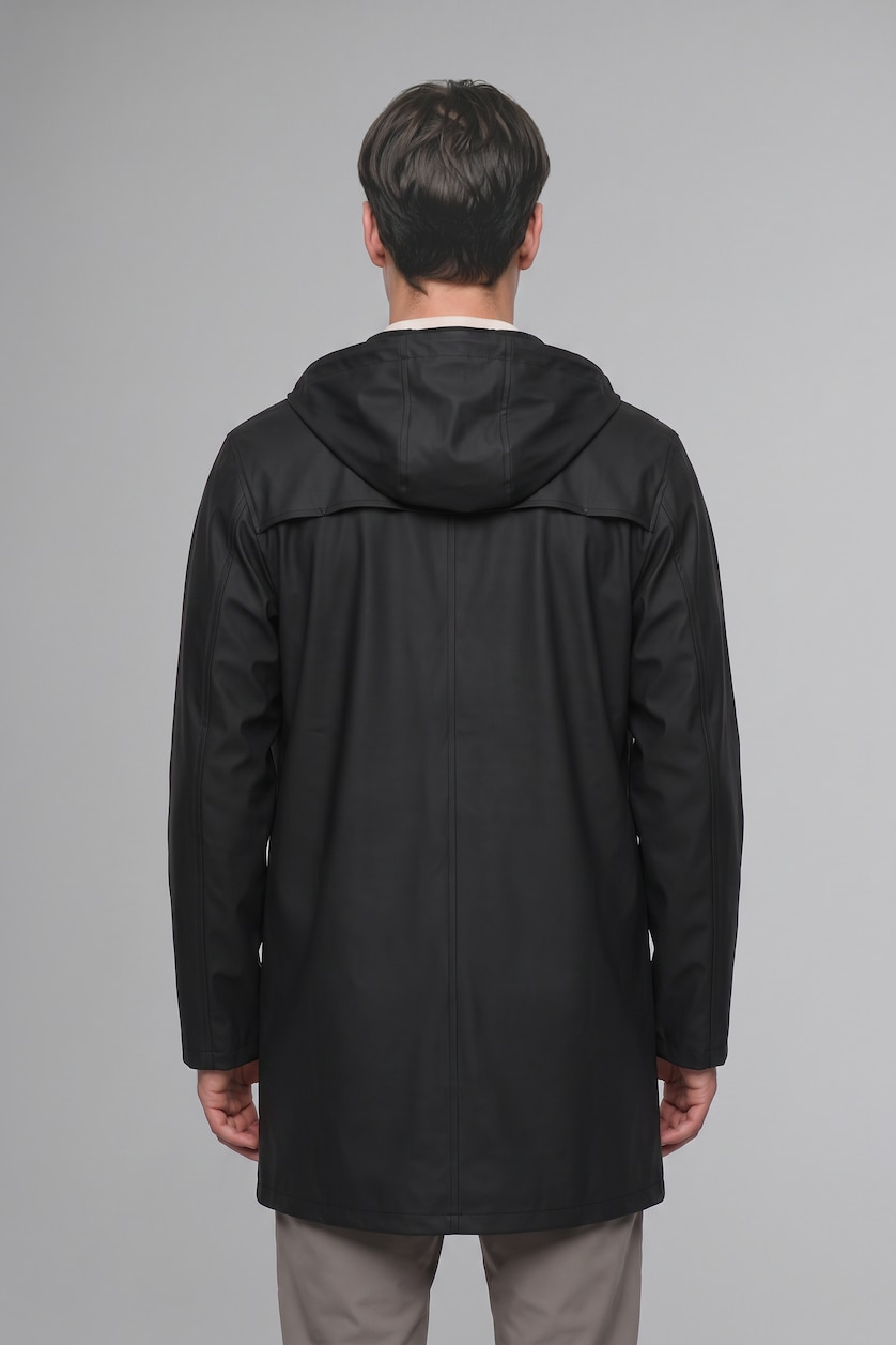 MAN Black Faux Leather Hooded Coat