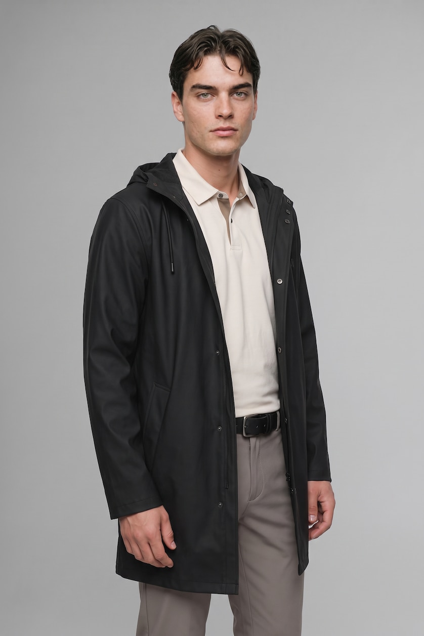 MAN Black Faux Leather Hooded Coat