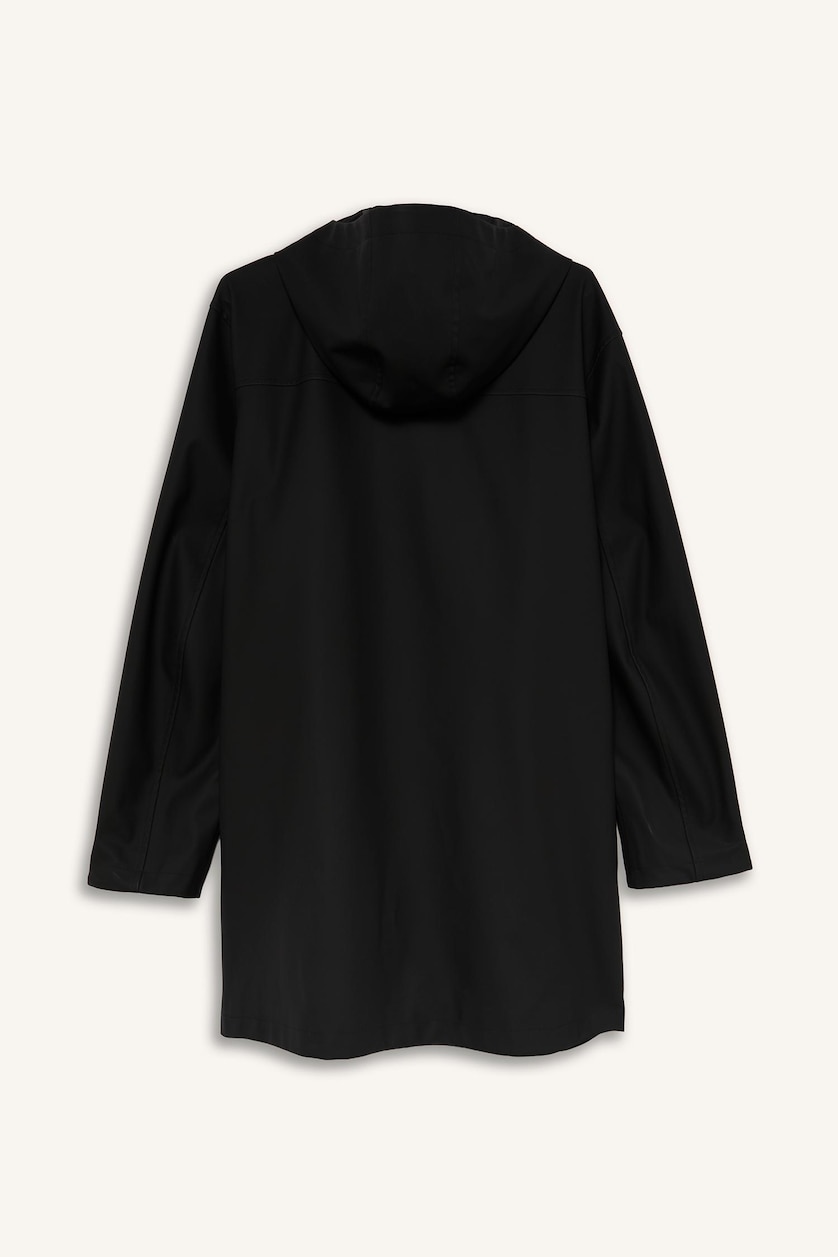 Men Black Faux Leather Hooded Coat