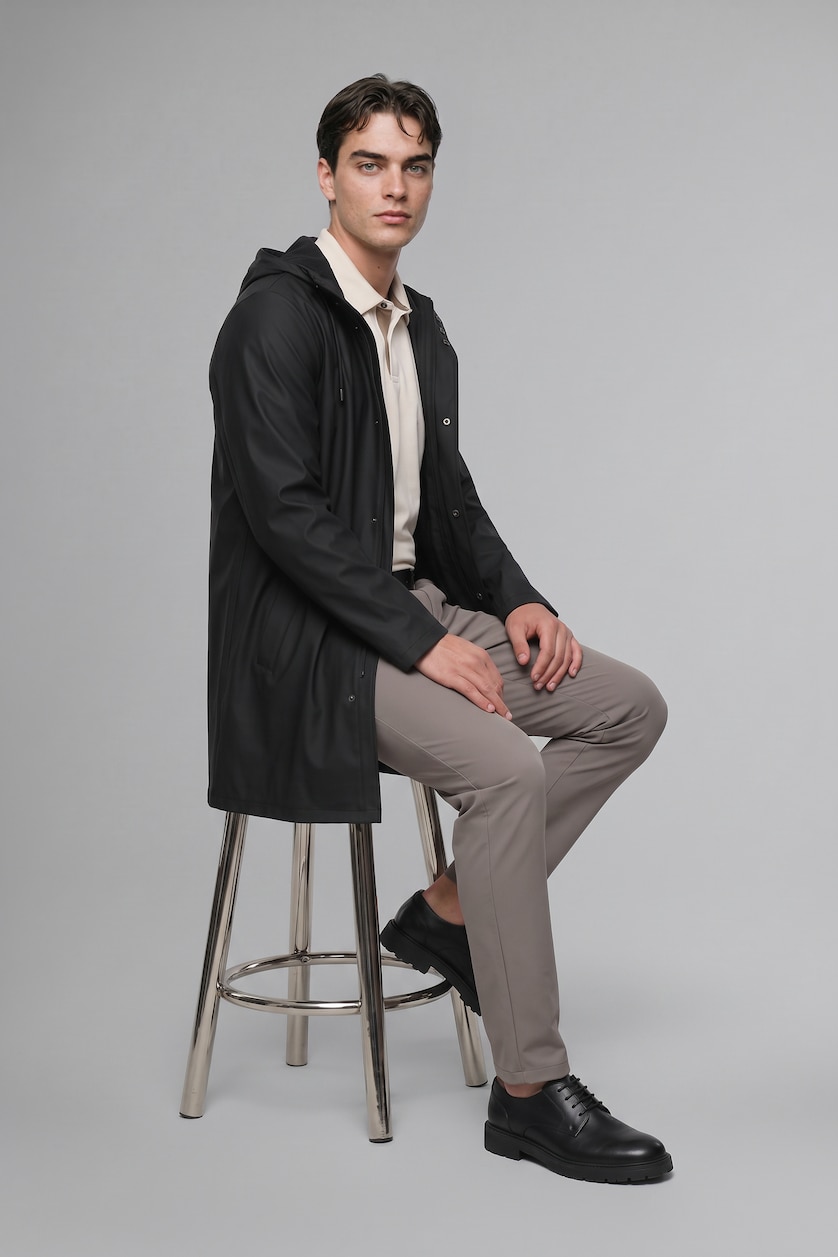 MAN Black Faux Leather Hooded Coat