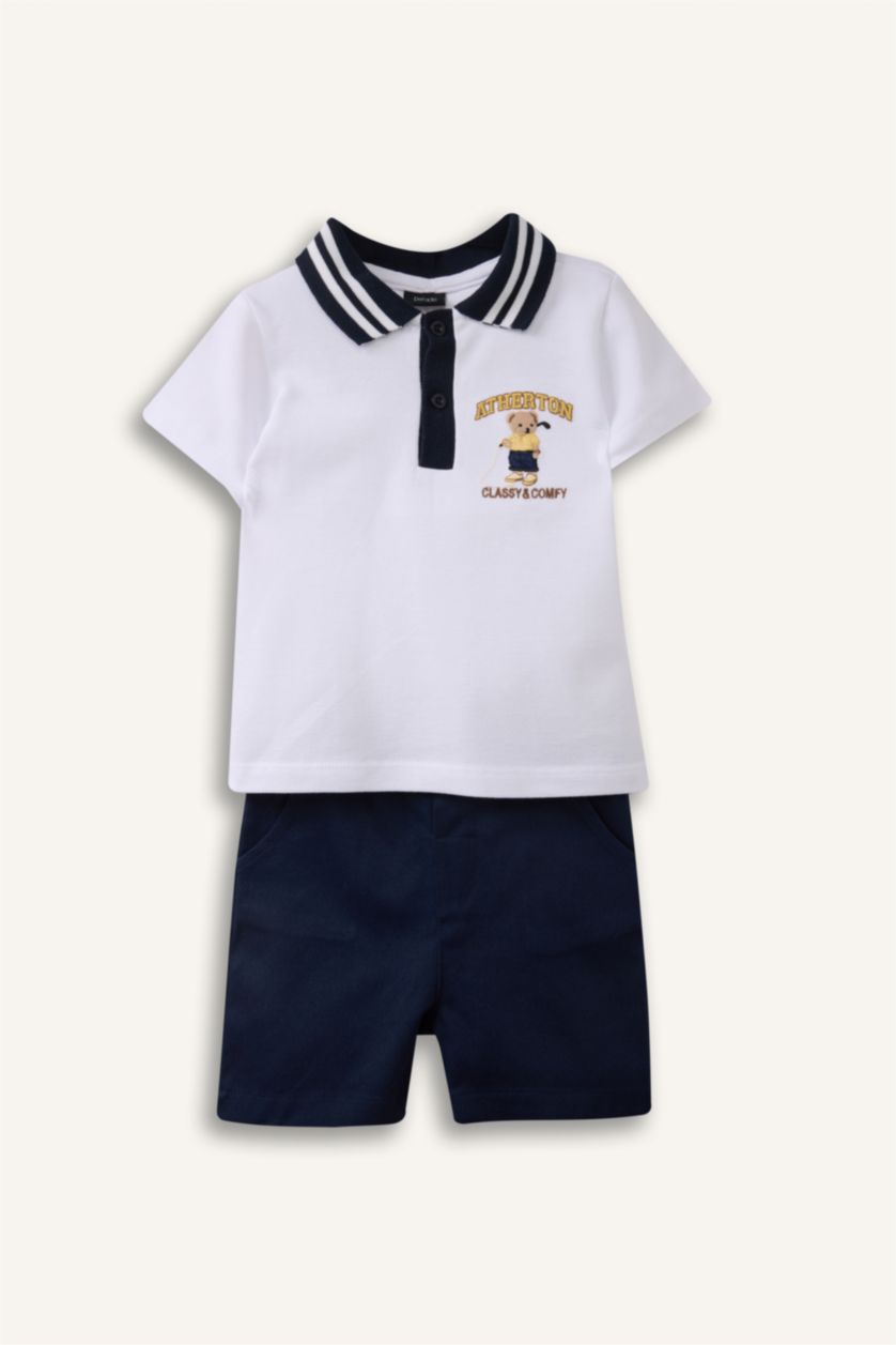 Erkek Bebek Beyaz Ayıcıklı Pike 2'li Takım Erkek Bebek