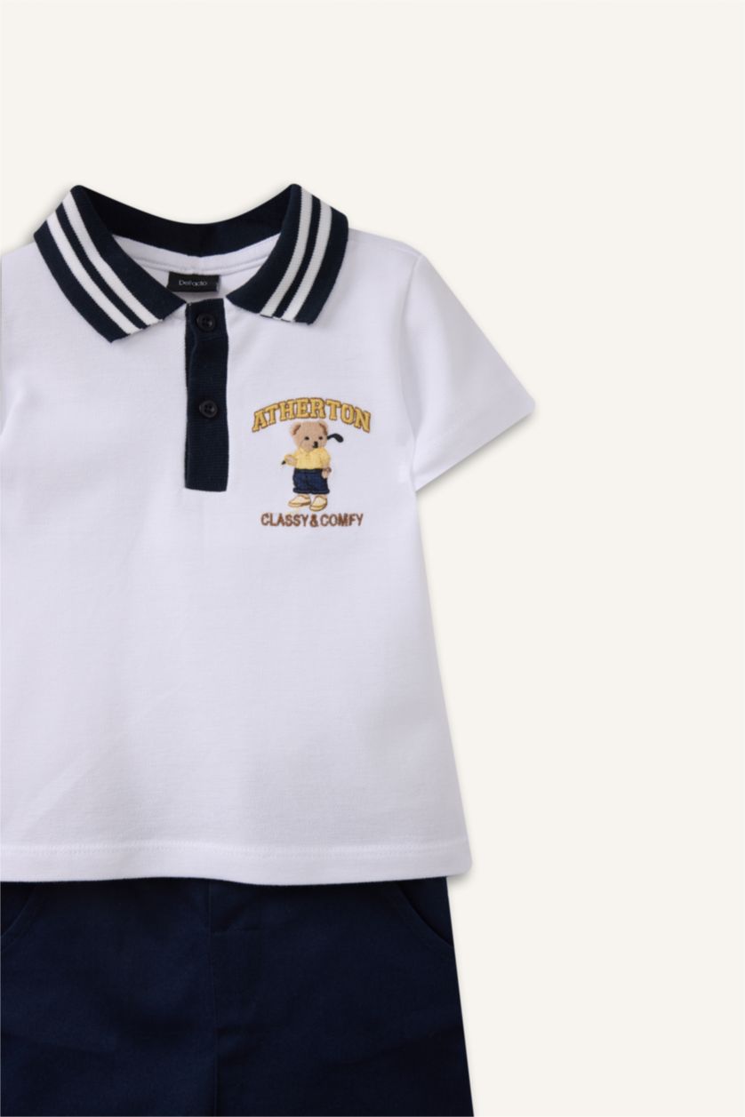 Erkek Bebek Beyaz Ayıcıklı Pike 2'li Takım Erkek Bebek