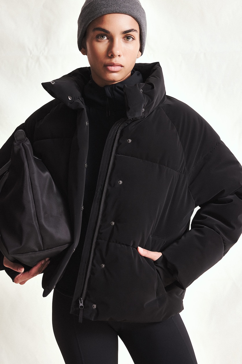WOMAN Black Regular Fit Waterproof Stand Collar Quilted Jacket
