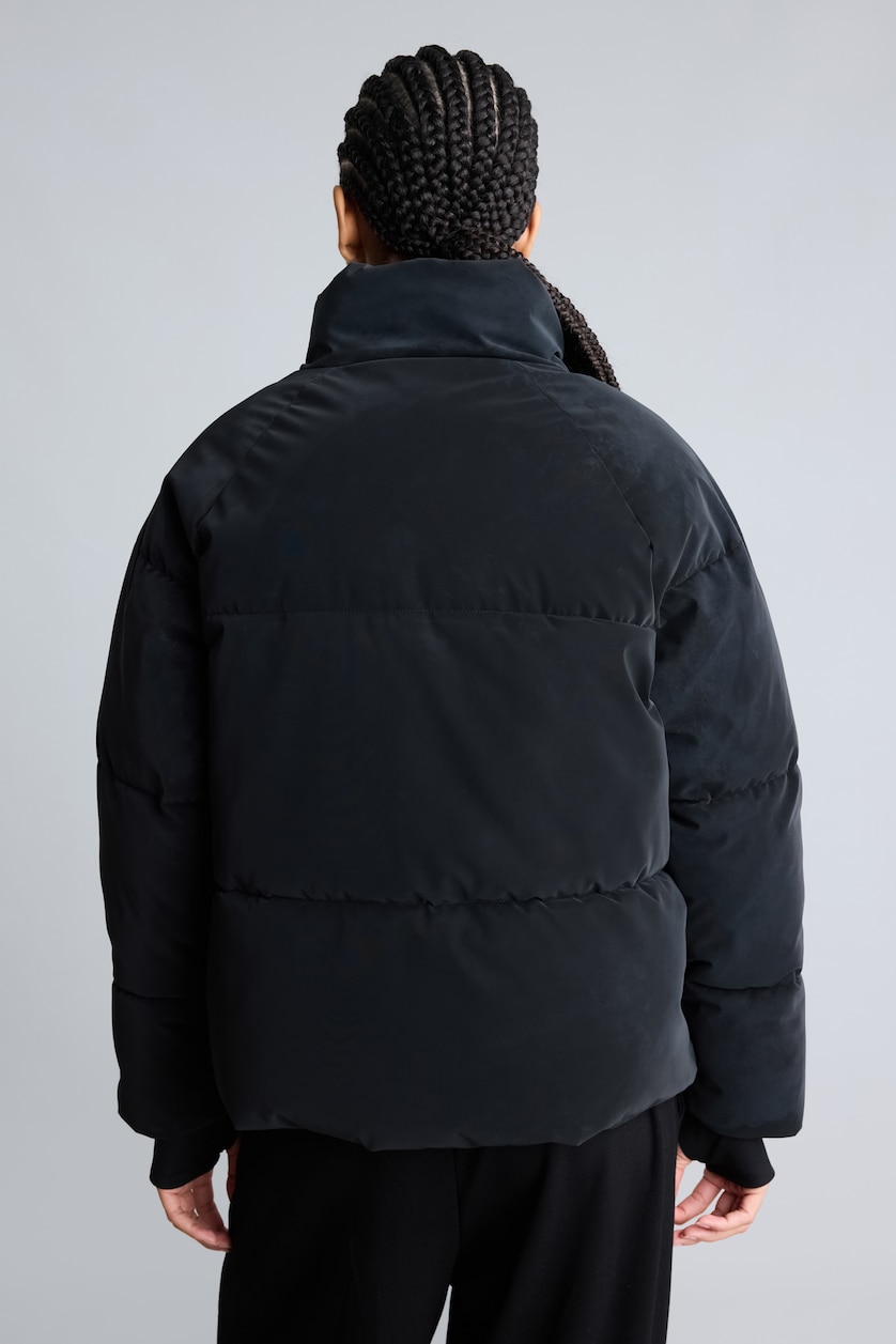 Women Black Regular Fit Waterproof Stand Collar Quilted Jacket