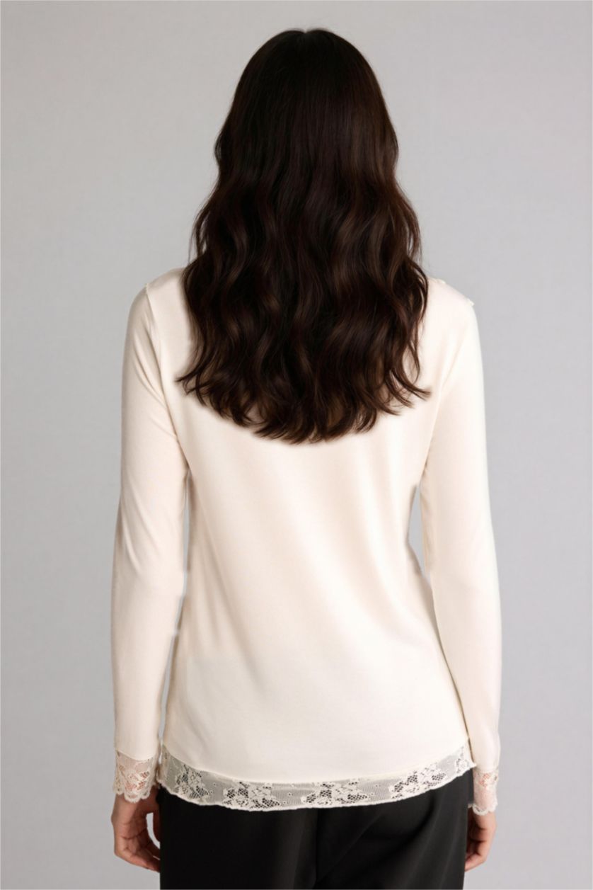 WOMAN Ecru تونيك كم طويل مخصر سليم فيت