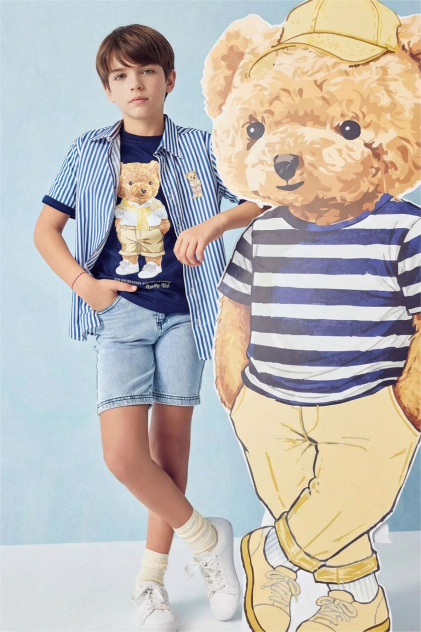 BOYS & TEENS White Regular Fit Striped Short Sleeve Shirt