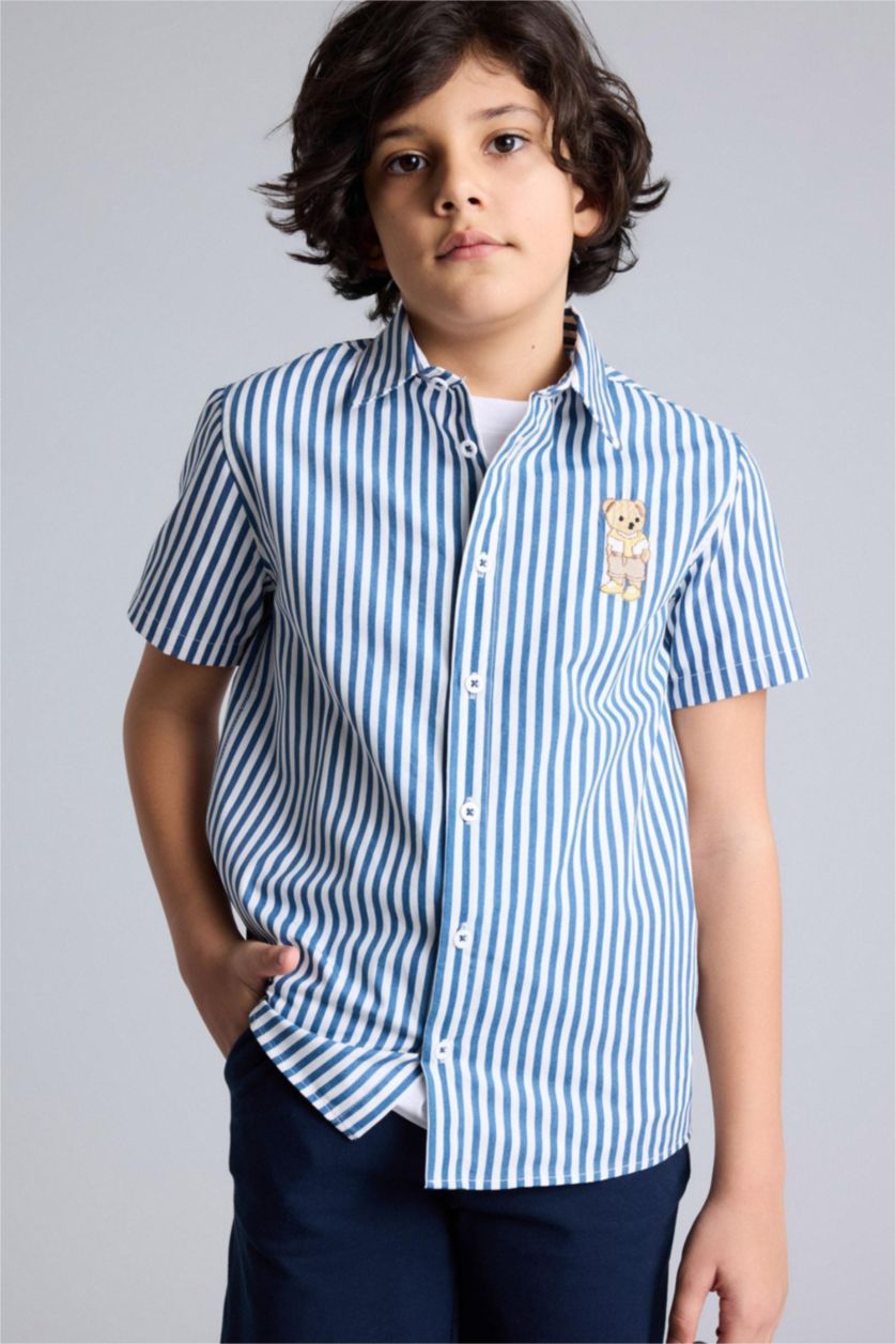 BOYS & TEENS White Regular Fit Striped Short Sleeve Shirt