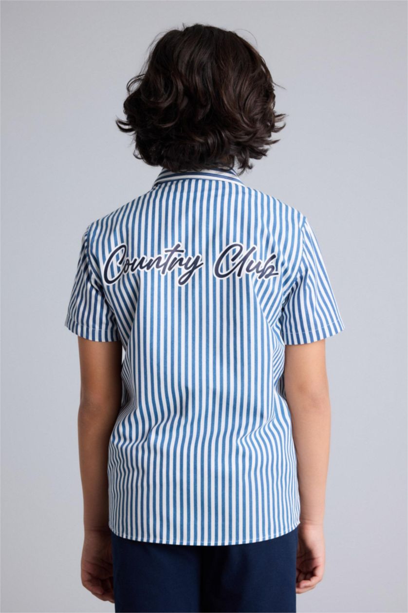 Boys & Teens White Regular Fit Striped Short Sleeve Shirt