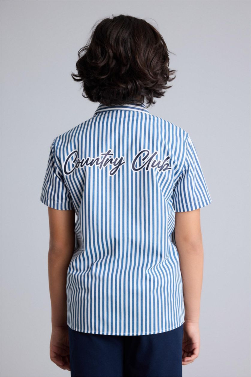 BOYS & TEENS White Regular Fit Striped Short Sleeve Shirt