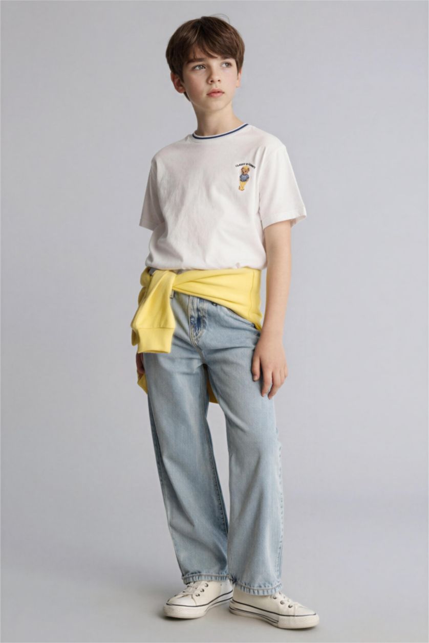 Мальчики и подростки Белый Футболка Regular Fit с мишкой и коротким рукавом для мальчиков