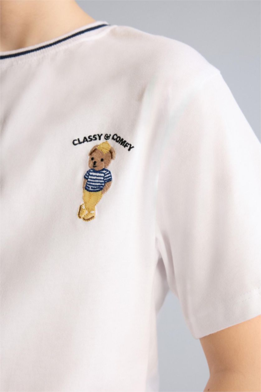 Мальчики и подростки Белый Футболка Regular Fit с мишкой и коротким рукавом для мальчиков