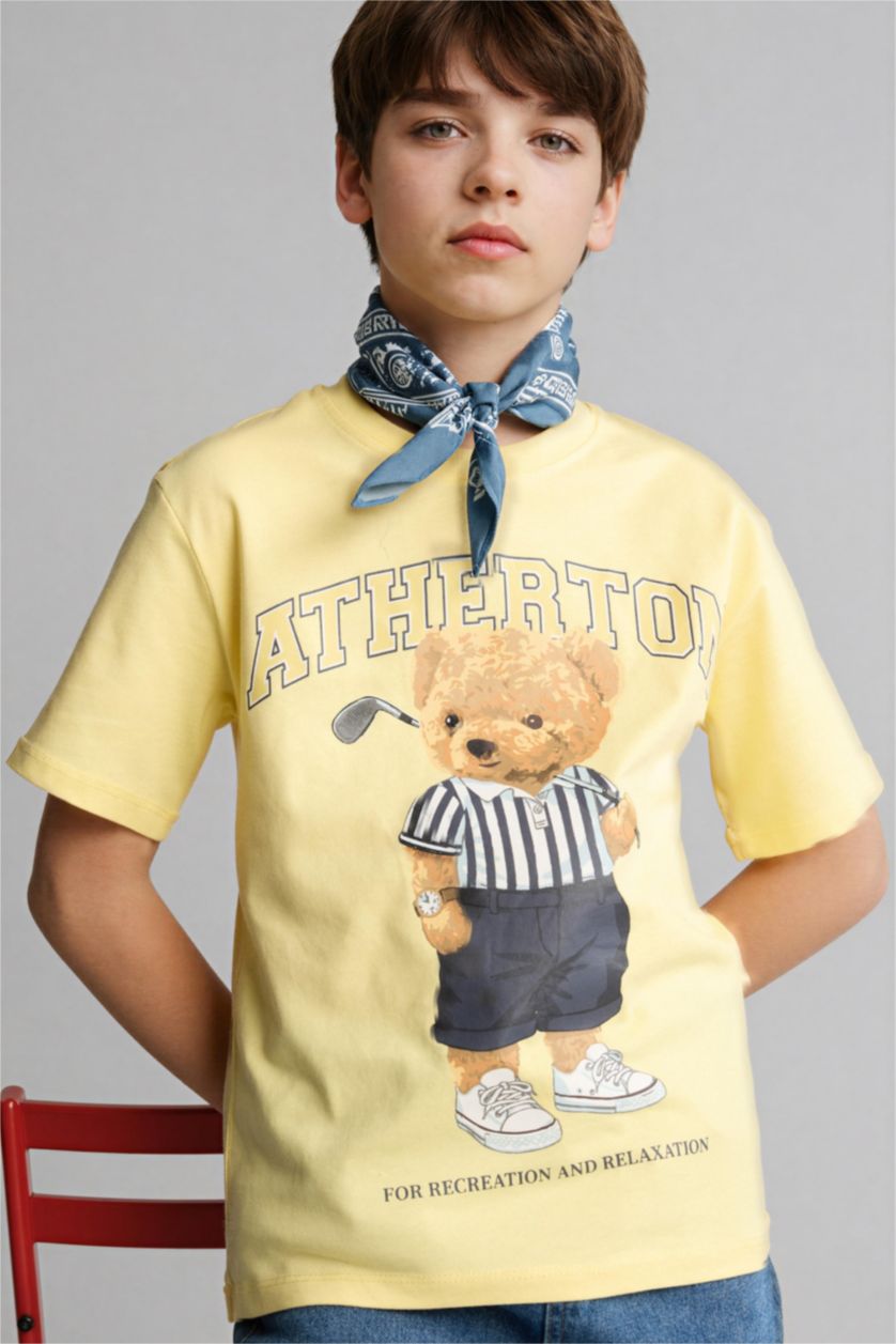 Мальчики и подростки Желтый Футболка Regular Fit с круглым вырезом мишкой и коротким рукавом для мальчиков