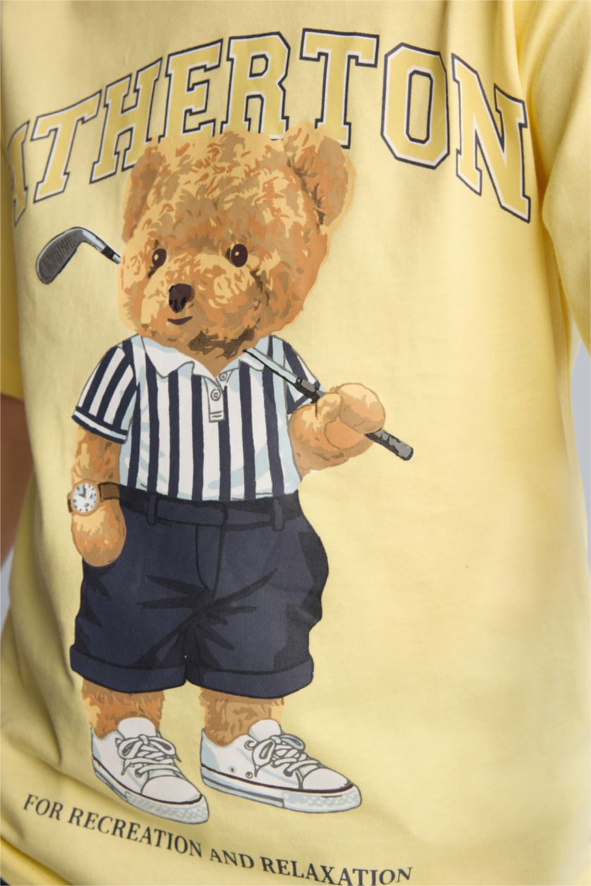 Мальчики и подростки Желтый Футболка Regular Fit с круглым вырезом мишкой и коротким рукавом для мальчиков