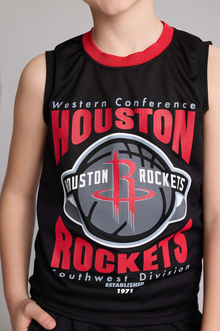 Young Boys - Teen Boys Black Boy Regular Fit NBA Houston Rockets Licensed Tulle Tank Top