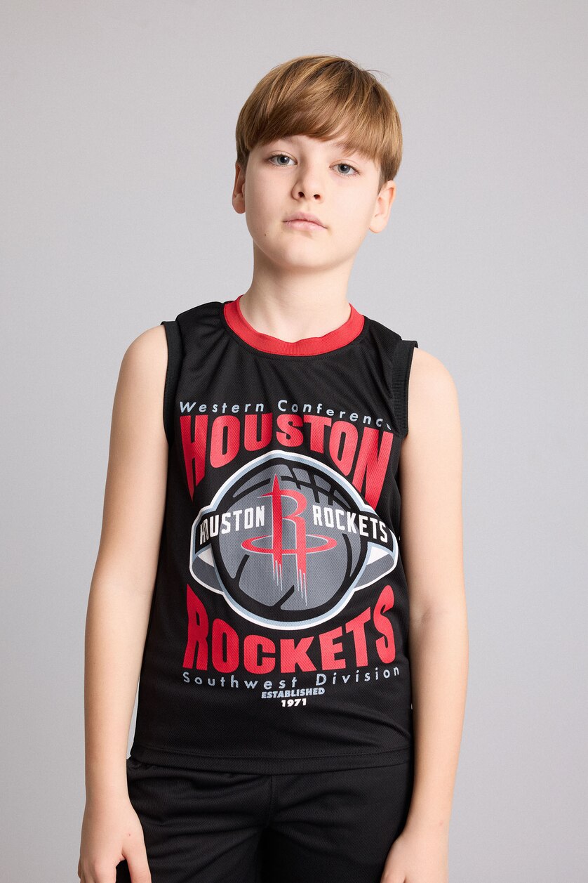 Young Boys - Teen Boys Black Boy Regular Fit NBA Houston Rockets Licensed Tulle Tank Top